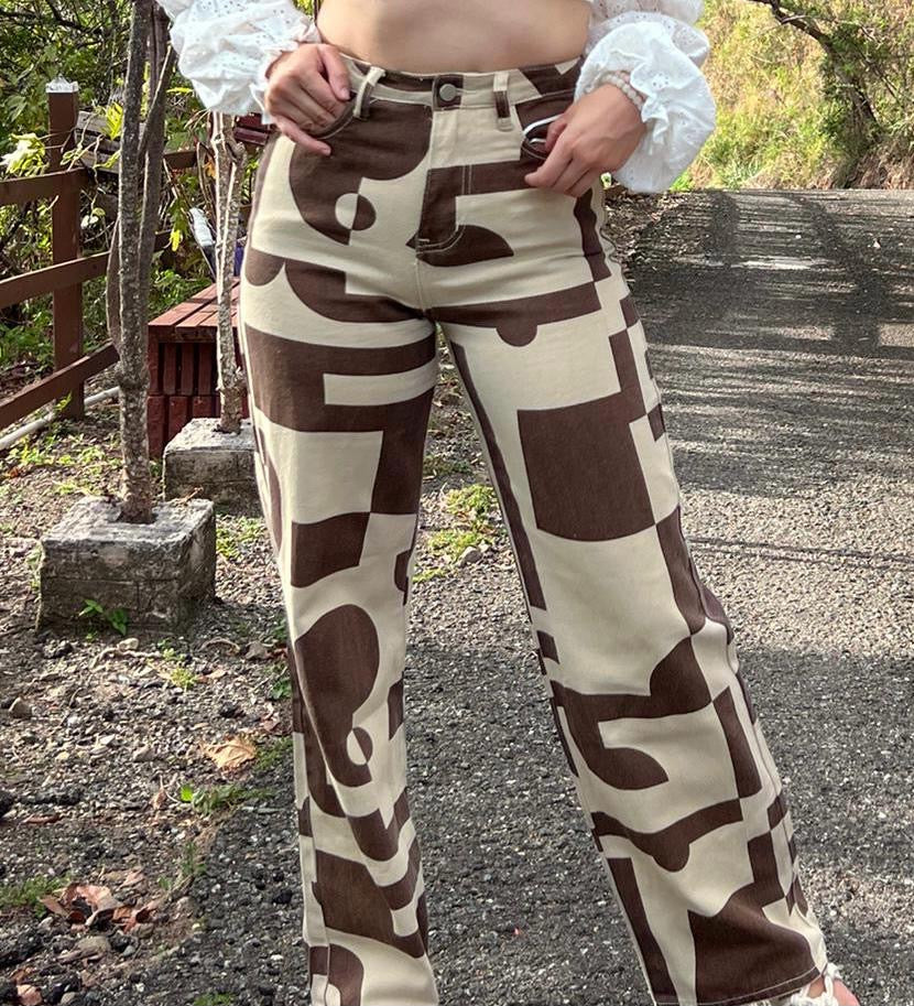 Abstract Pattern Straight-Leg Jeans