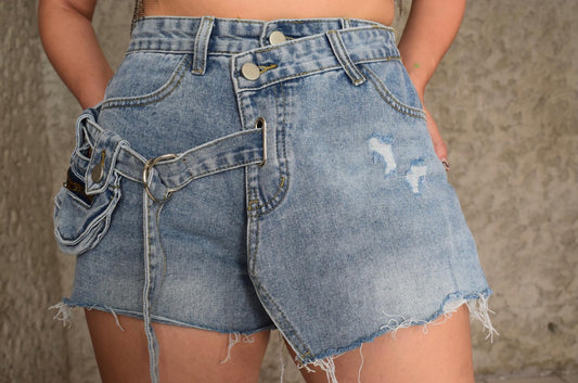 Wrap Denim Shorts